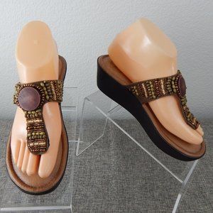 Nurture Womens Brown 7M Sandals T-Strap Wedge